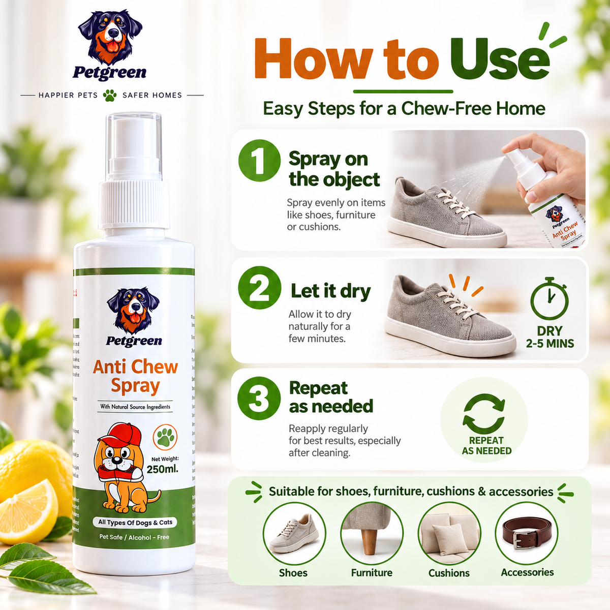 Petgreen Anti Chew Spray For Dog And Cats