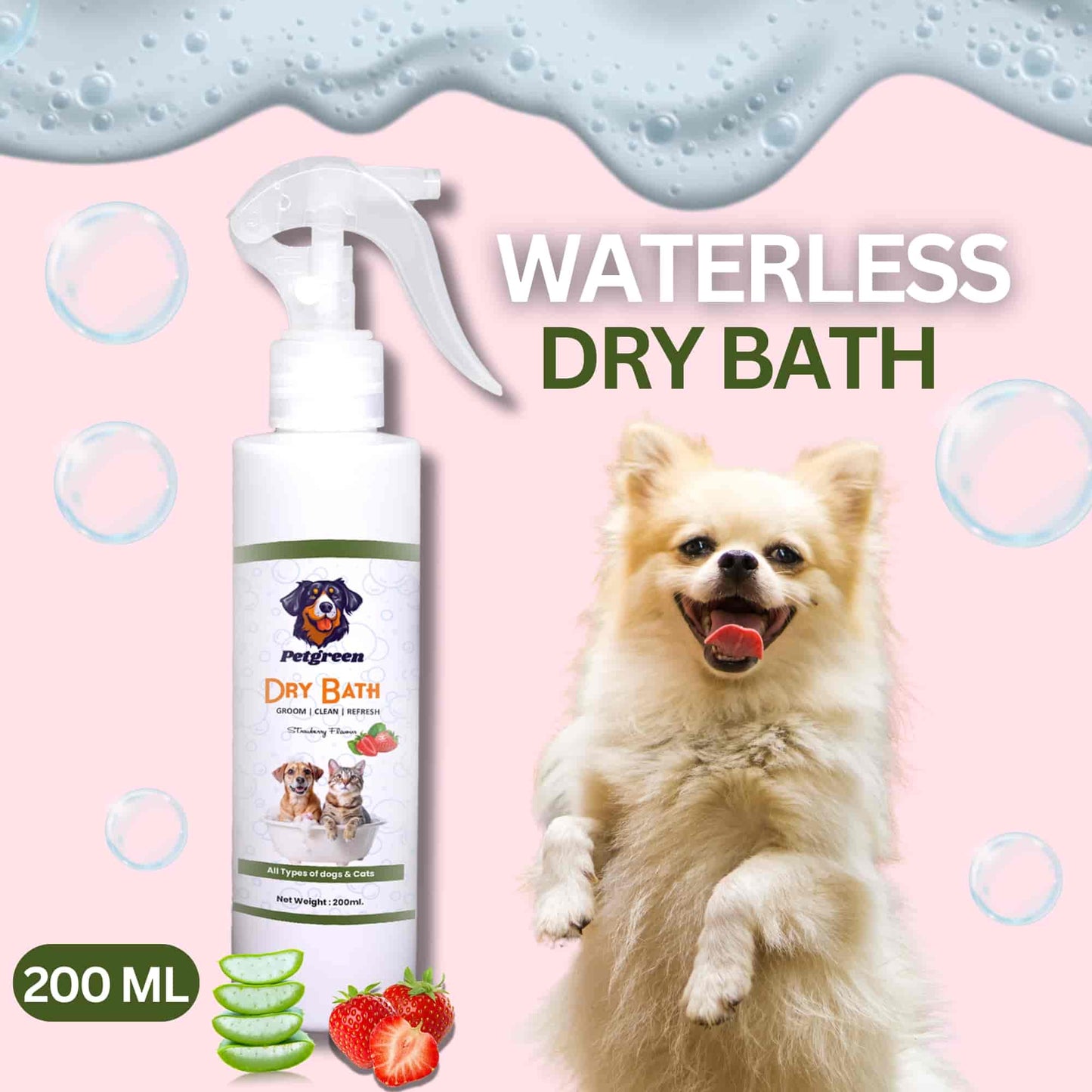Petgreen Waterless Dry Bath Shampoo for  ( Dog and cat )